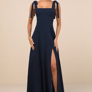Lulus Love Me Forever Navy Blue Tie-strap Square Neck Maxi Dress - Size M
